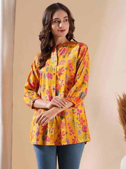 fashor yellow floral print straight shirt