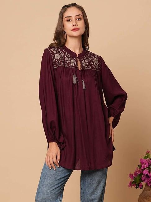 fashor maroon embroidered top