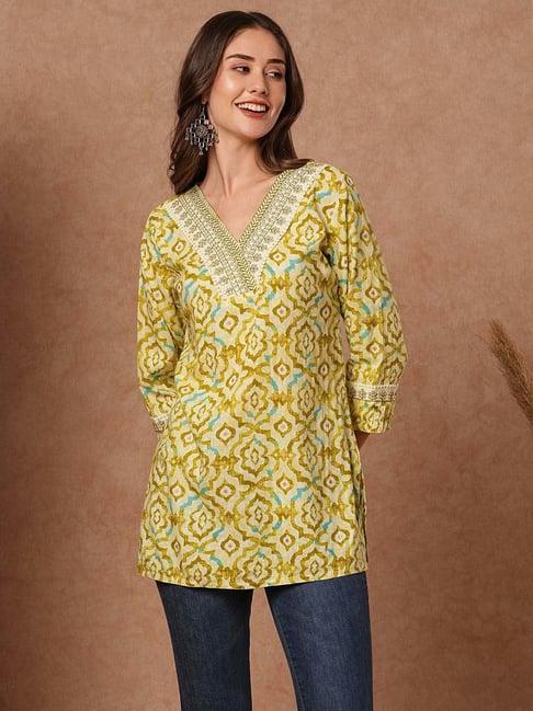 fashor lime green printed straight kurti