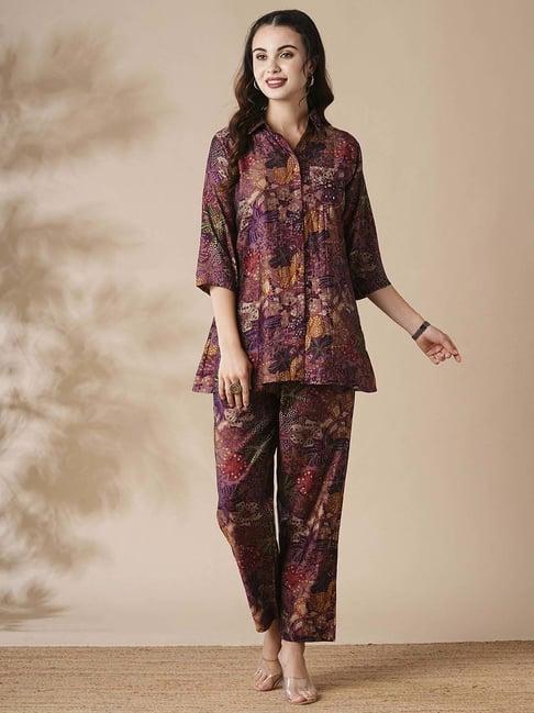 fashor multicolored floral print shirt pant set