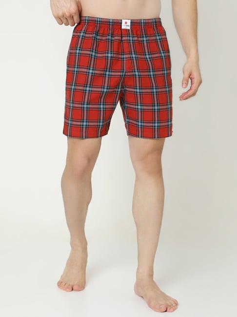 underjeans by spykar burnt orange check cotton boxers