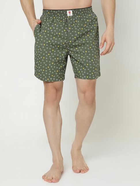 underjeans by spykar olive printed cotton boxers