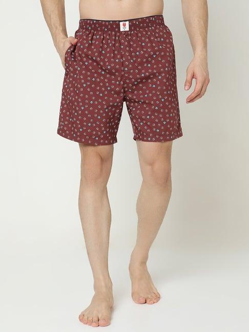 underjeans by spykar wine printed cotton boxers