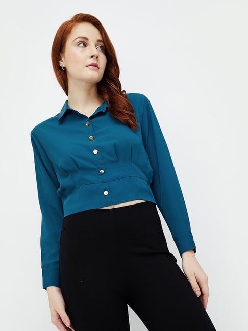 code by lifestyle teal regular fit shirt