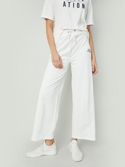 kappa white cotton regular fit mid rise pants