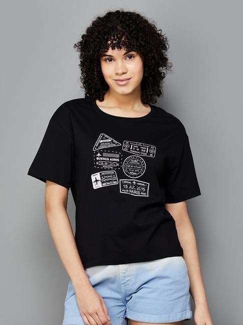 fame forever by lifestyle black & white cotton graphic print t-shirt