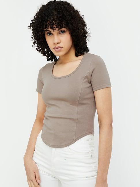 ginger by lifestyle light brown cotton regular fit top