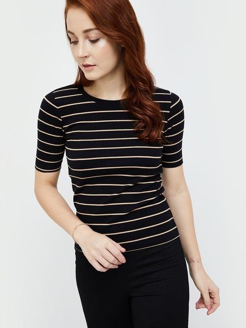 code by lifestyle black cotton stripes top