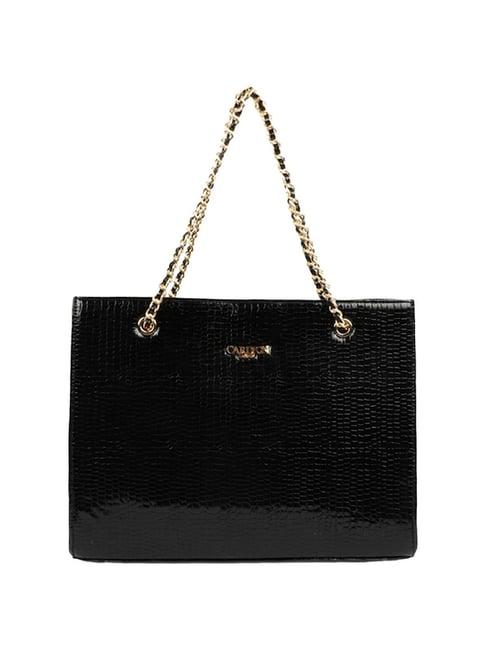 carlton london black textured medium tote handbag