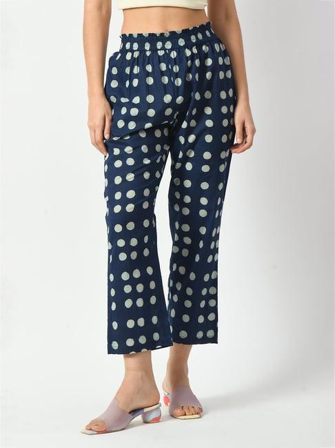 deckedup indigo cotton polka dot trousers