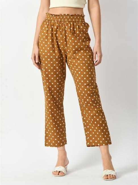 deckedup mustard cotton polka dot trousers