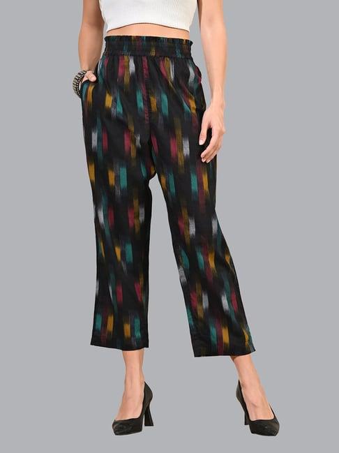 deckedup black cotton printed pants