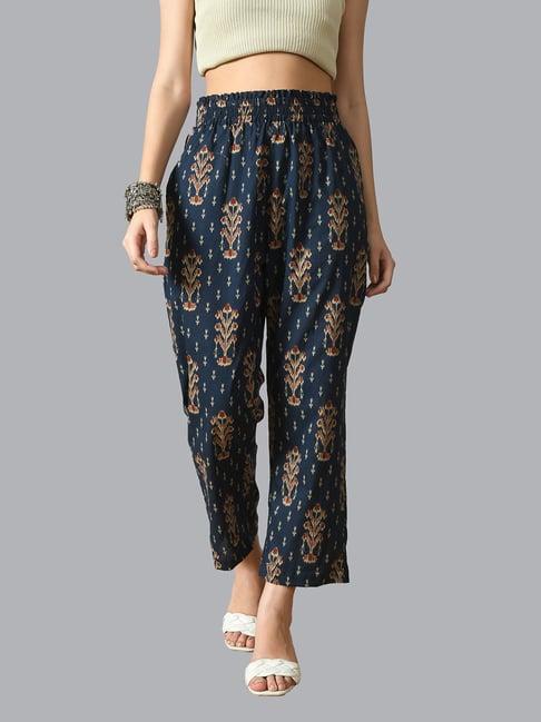 deckedup navy cotton printed pants