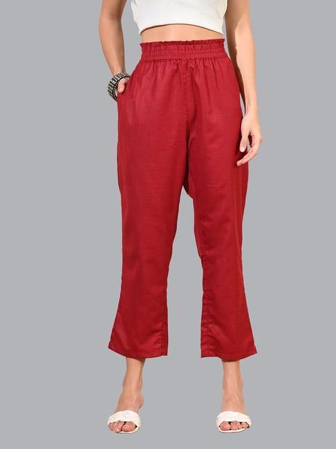 deckedup maroon cotton relaxed fit pants