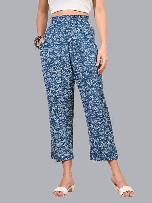 deckedup blue cotton printed pants