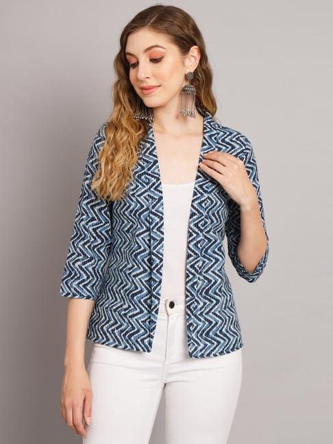 deckedup blue cotton printed shrug