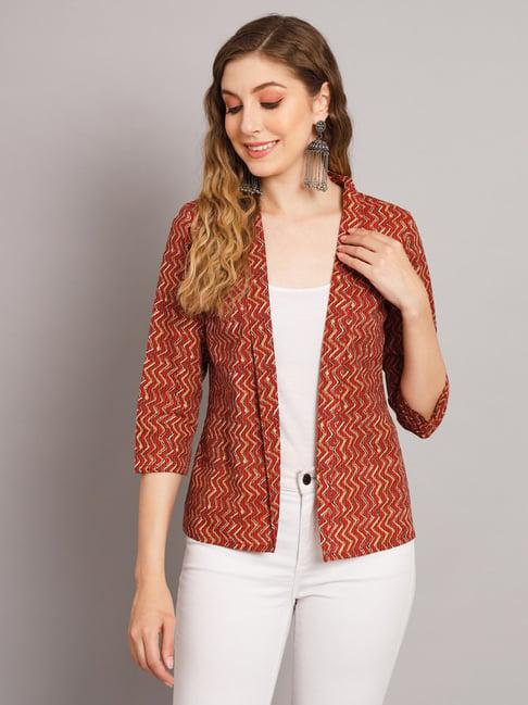 deckedup maroon cotton printed shrug