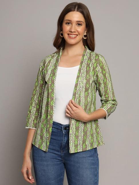 deckedup green cotton printed shrug