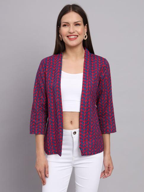 deckedup magenta & blue cotton printed shrug