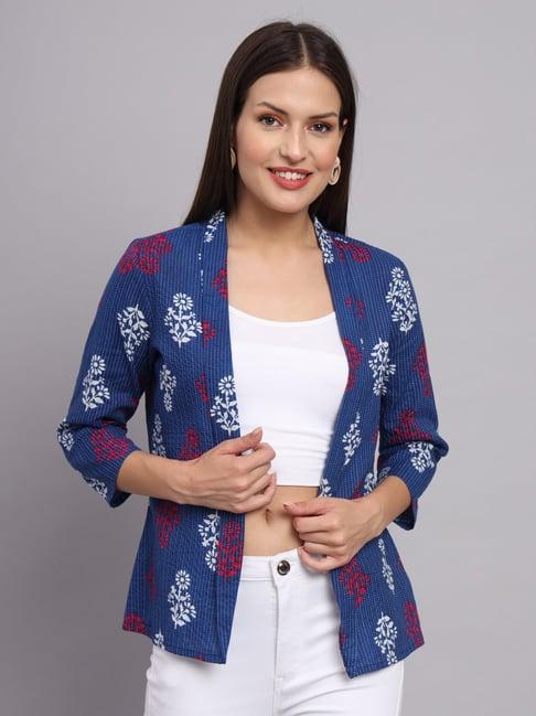 deckedup blue cotton printed shrug