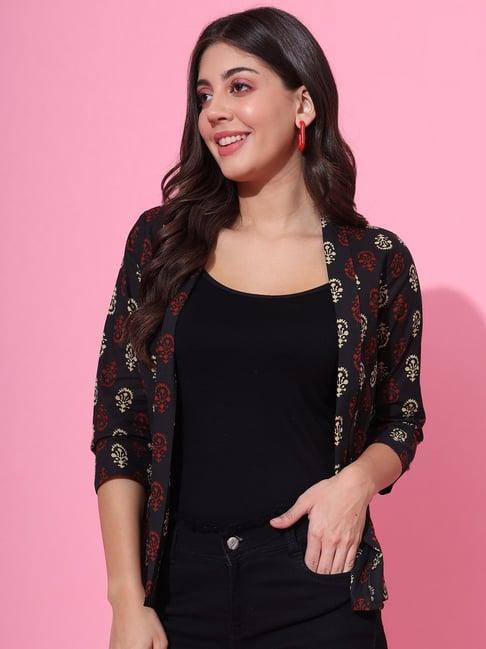 deckedup black cotton printed shrug