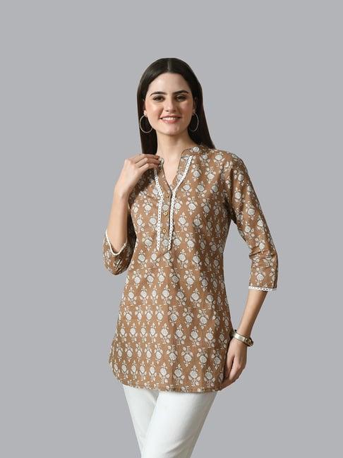 deckedup brown cotton printed tunic