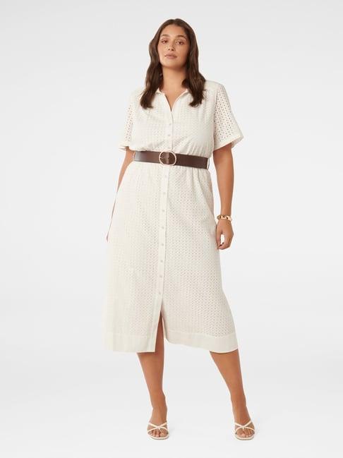 forever new white cotton embroidered shirt dress with belt