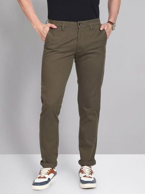 ad by arvind dark green slim fit chinos