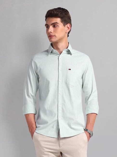 ad by arvind sage green slim fit striped shirt