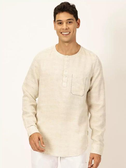 thomas scott beige slim fit striped short kurta