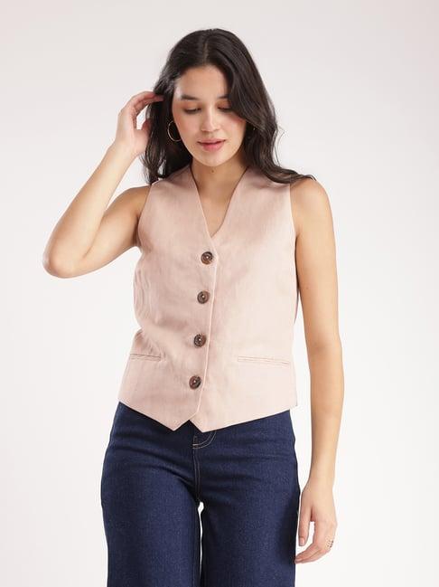 fablestreet dusty pink linen relaxed fit waistcoat