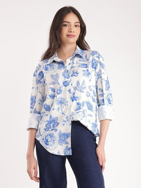 fablestreet blue & white floral print shirt