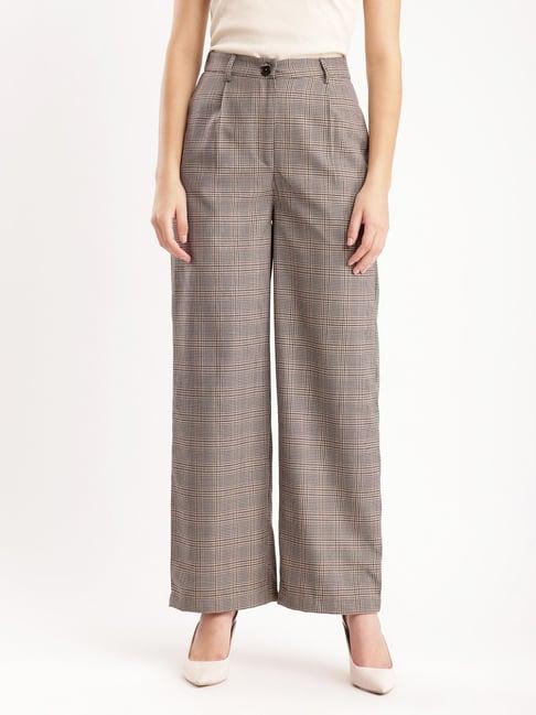 fablestreet brown & black checks mid rise trousers