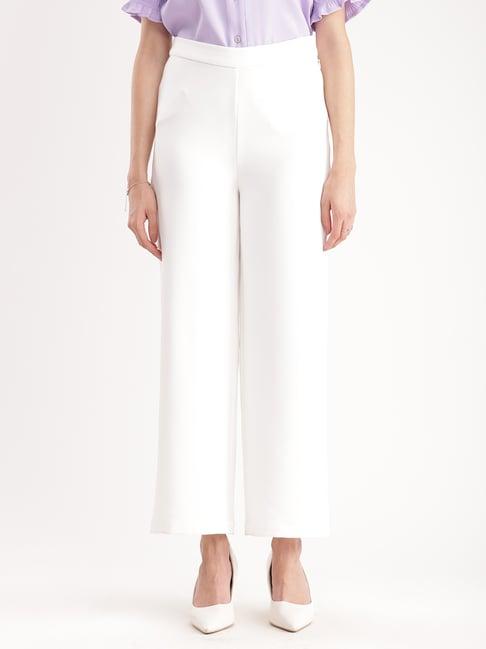 fablestreet white relaxed fit mid rise pants