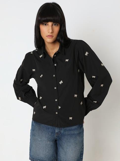 vero moda black embroidered shirt