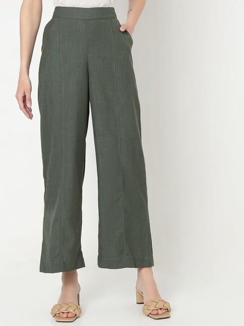 vero moda green relaxed fit high rise pants