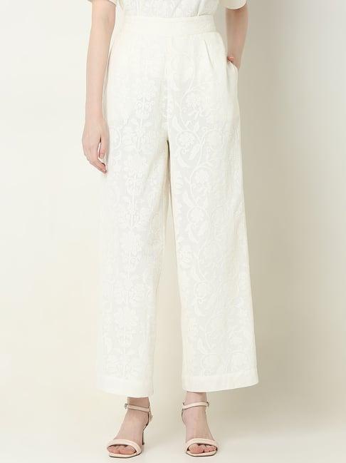 vero moda white cotton self design pants