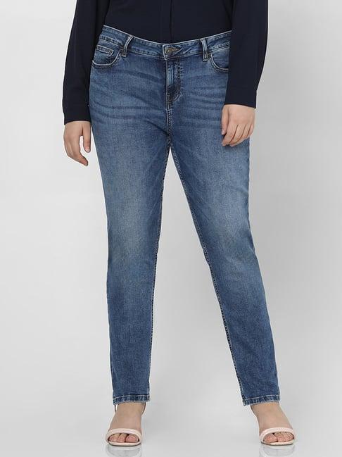 vero moda curve blue cotton skinny fit mid rise jeans