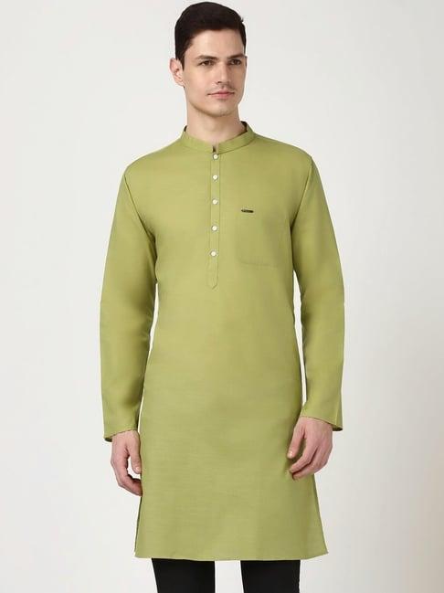 peter england olive cotton slim fit kurta