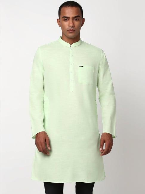 peter england green cotton slim fit texture kurta