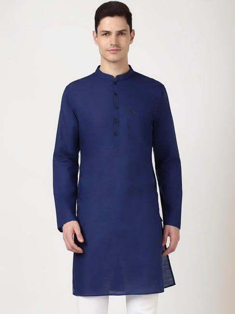 peter england navy cotton slim fit kurta