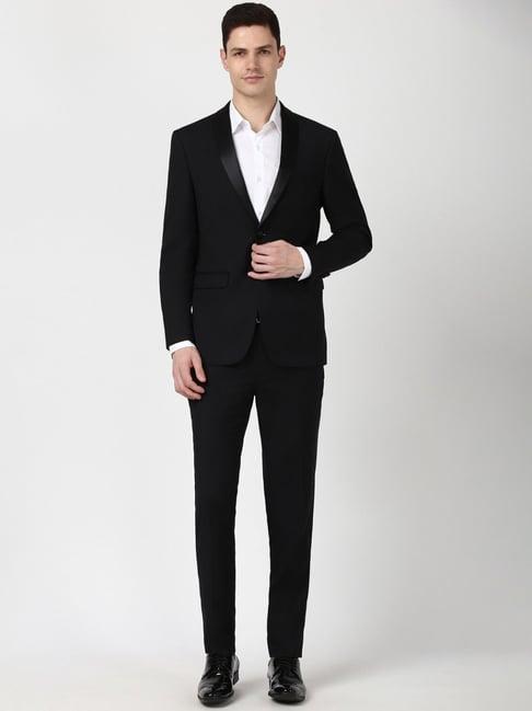 peter england black slim fit two piece suits