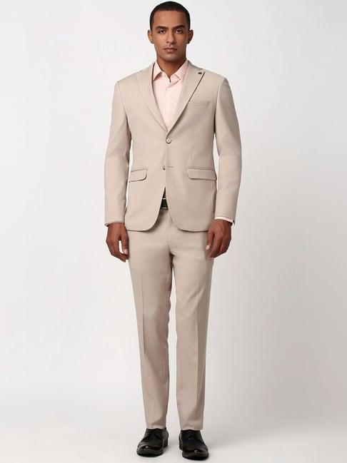 peter england beige slim fit two piece suits