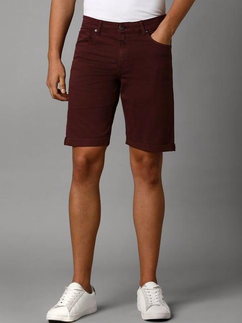 louis philippe maroon cotton slim fit shorts