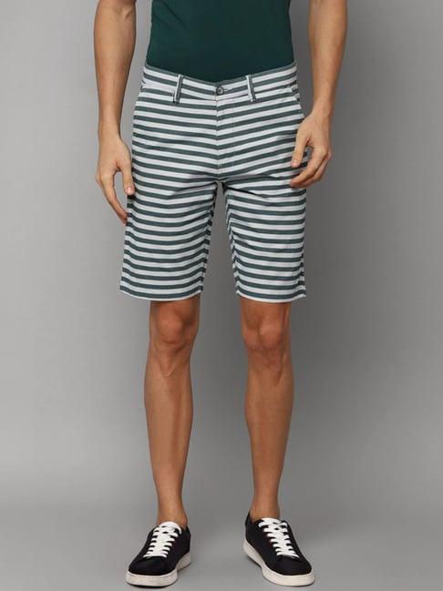 louis philippe grey cotton slim fit striped shorts