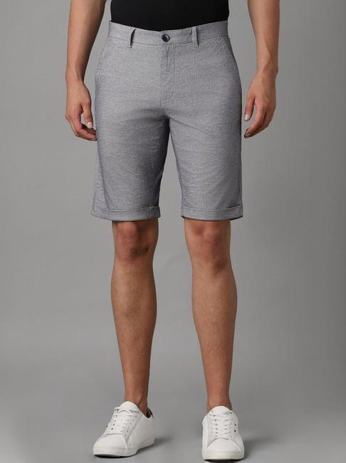 louis philippe grey cotton slim fit texture shorts