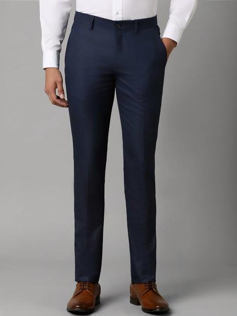 louis philippe navy slim fit texture trousers