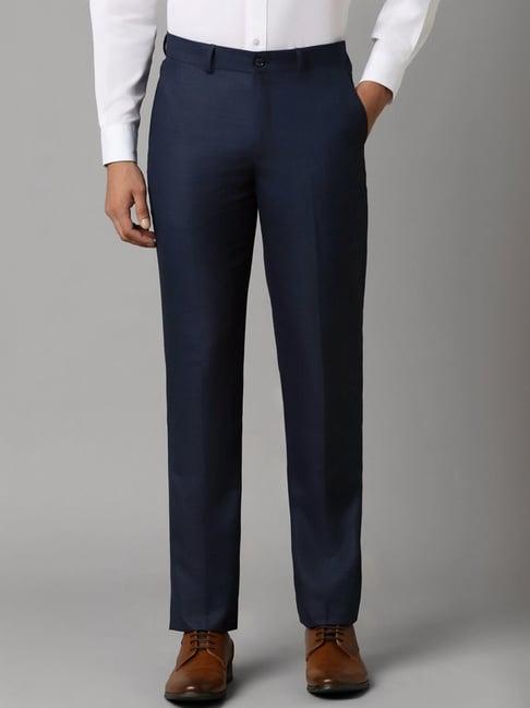 louis philippe navy slim fit texture trousers