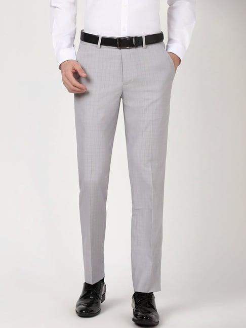 peter england grey slim fit texture trousers