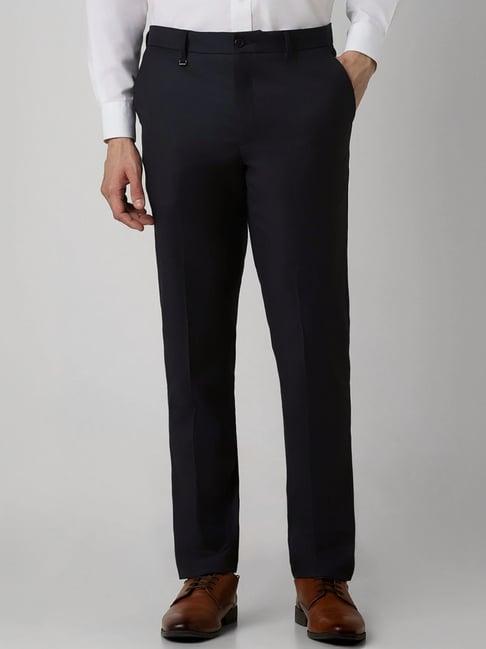 van heusen black slim fit texture trousers